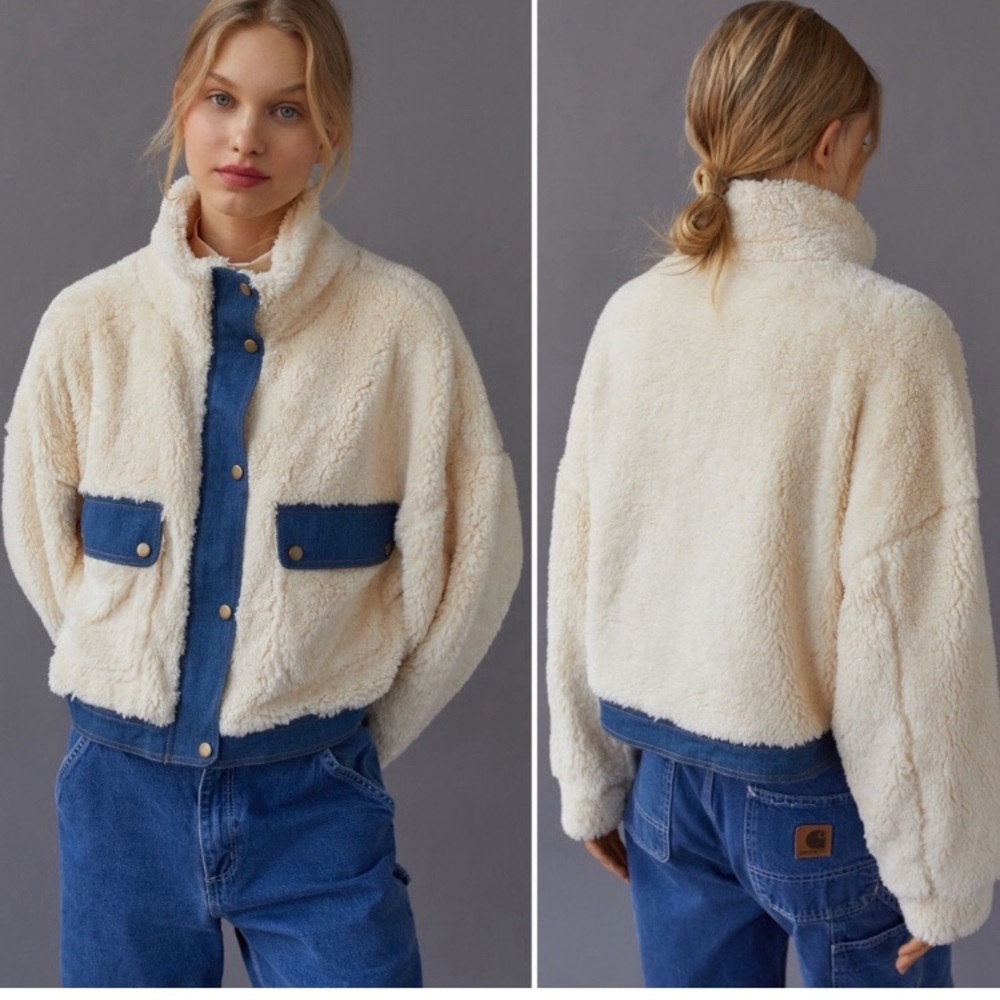 NWT Urban Outfitters Laura Cozy Sherpa and Denim Jacket.